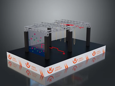 Exhibition Equipment With Metal Frame Structure And Hanging Components On Platform 3d model