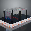 Exhibition Equipment With Metal Frame Structure And Hanging Components On Platform