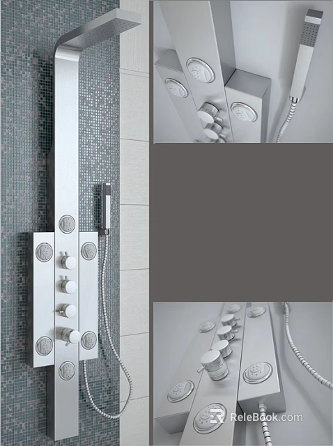 Modern Multi Function Shower System With Wall Mounted Design And Tile Wall Background 3d model