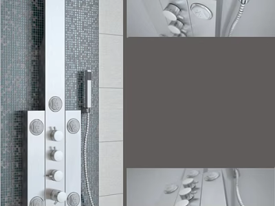 Modern Multi Function Shower System With Wall Mounted Design And Tile Wall Background 3d model