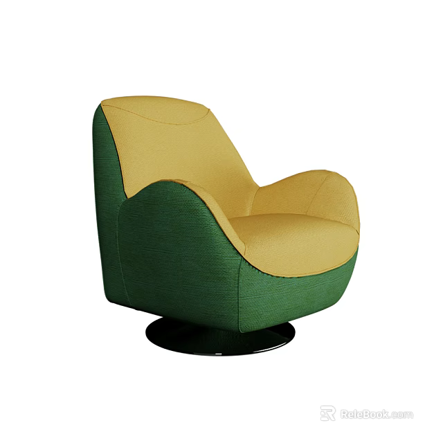 Modern Accent Chair With Green Yellow Upholstery Sleek Lines And Swivel Black Base 3d model 