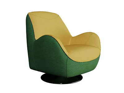 Modern Accent Chair With Green Yellow Upholstery Sleek Lines And Swivel Black Base 3d model
