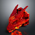Red Dragon Head with Fiery Lava and Glowing Horns in Dark Background