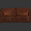 Comfortable Red Upholstered Two Seater Sofa With Orange Decorative Pillows