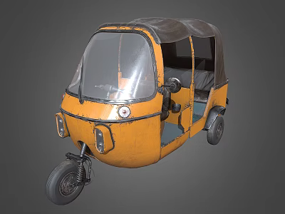 Yellow Three Wheeled Motorcycle With Canopy Windshield Seats And Vintage Design 3d model