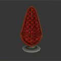 Red Teardrop Shaped Chair With Diamond Tufted Buttons And Transparent Base