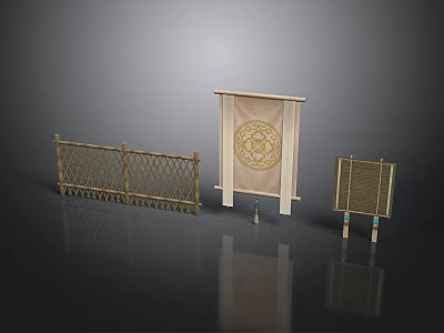 Decorative Scene Components With Metal Grid Fence Fabric Panel And Lattice Screen 3d model
