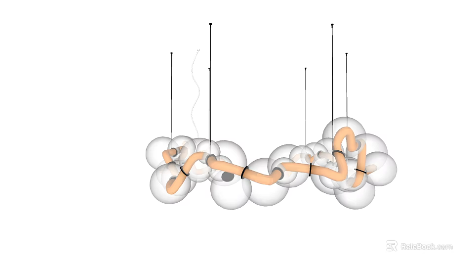 Modern Spherical Glass Chandelier With Multiple Transparent Globes And Orange Accents 3d model 