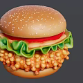 Delicious Burger With Sesame Seed Bun Fresh Lettuce Tomato Slice And Crispy Fried Chicken