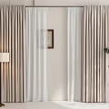 Beige And White Window Curtains With Sheer Panels Floor Lamp Picture Frame And Plant