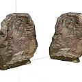 Carved Stone Decorative Pieces With Wooden Accents And Intricate Patterns