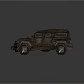 Rugged Armored Military Vehicle With Metal Exterior Roof Rack And Large Tires