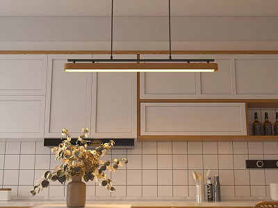 Modern Kitchen Pendant Light With White Wooden Cabinets And Decorative Countertop 3d model