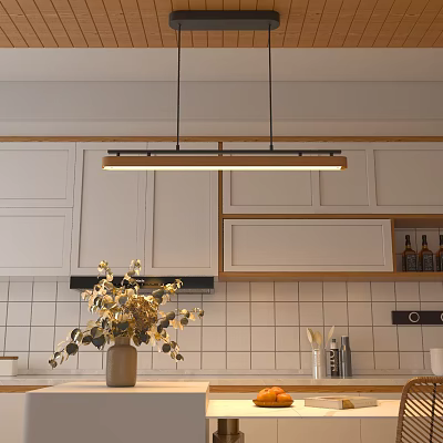 Modern Kitchen Pendant Light With White Wooden Cabinets And Decorative Countertop 3d model