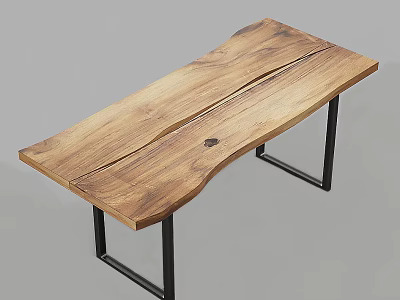 Modern Solid Wood Tea Table With Natural Grain And Black Metal Legs 3d model