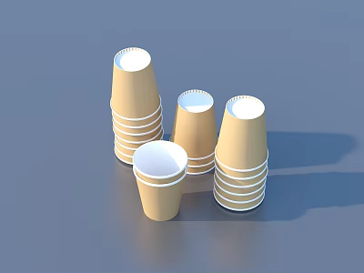 Light Brown Disposable Paper Cups With White Rim For Everyday Use 3d model