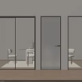 Modern Interior With Transparent And Frosted Glass Sliding Doors Wooden Floor Dining View