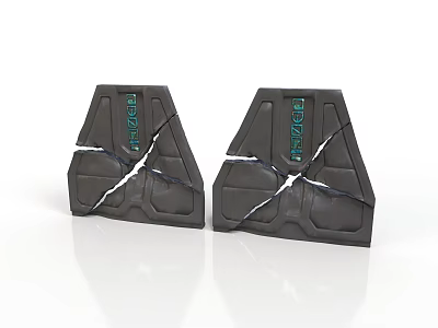 Two Black Cracked Energy Panels Featuring Green Text And Detailed Design 3d model