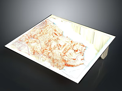 Detailed Unfolded Topographic Map Showing Mountain Terrain Geographic Features 3d model