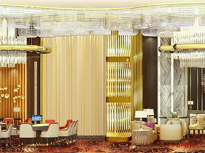 Luxurious Elegant Lobby Lounge Interior Decor With Crystal Chandeliers Gold Accents And Comfortable Seating 3d model