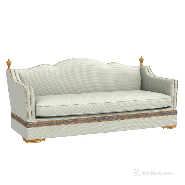 Elegant Light Colored Multi Seater Sofa With Gold Accents And Refined Stitching 3d model
