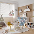 Kids Room Interior With Teepee Tent Colorful Balloons Chairs Bookshelves And Cloud Decorations