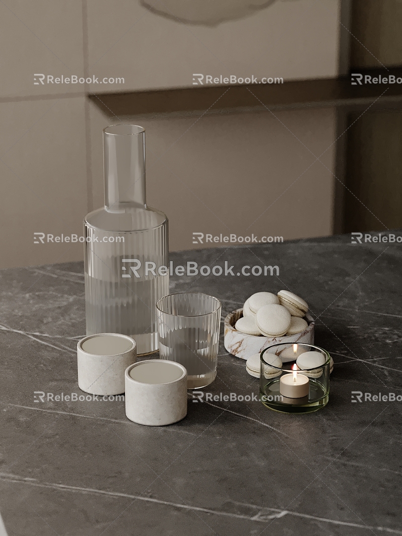 Modern Ornaments Combination Water Cup Glass Bottle Candle Ornaments 3d model