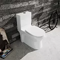 Modern Bathroom Interior Design With White Toilet Gray Stone Wall And Black Bicycle