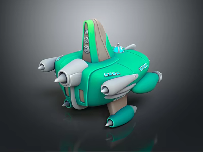 Green Cartoon Style Aircraft 3D Model With Multiple Engines And Backpack Design 3d model