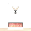 Modern Fireplace Interior With Deer Head Mount Burning Flames And Minimalist Design 3d model