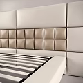 Modern Double Bed Featuring Tufted Cream Leather Headboard And Sleek Frame 3d model
