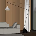 Modern Floor Lamp with White Sofa Wooden Wall and Large Window Outdoor View 3d model