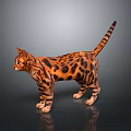 Leopard Cat With Brown Black Spotted Fur Standing On Gray Background 3d model