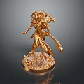 Golden Female Statue Featuring Flowing Hair And Scepter On Intricate Base