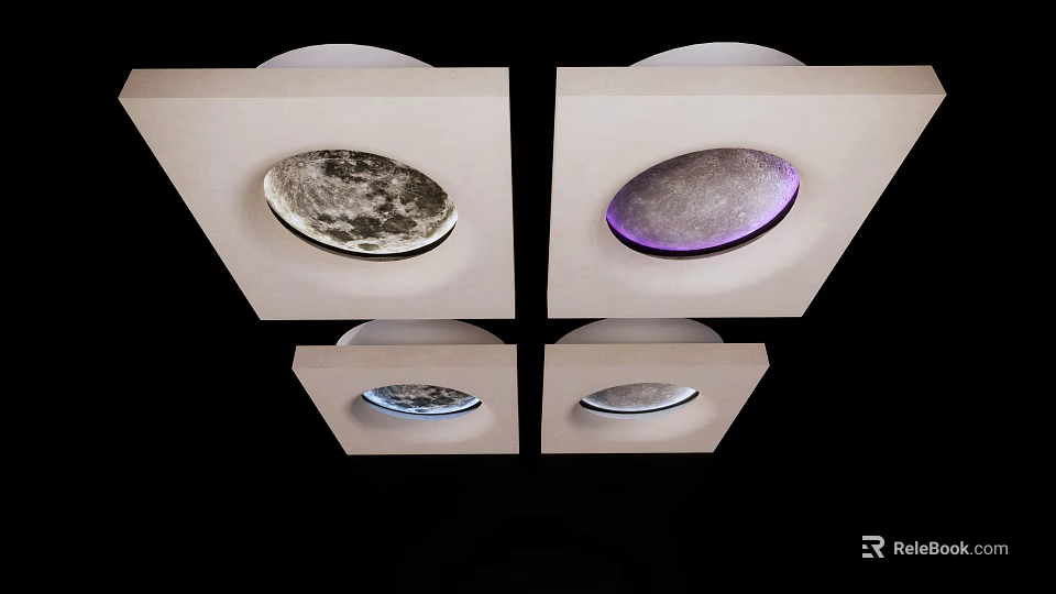 Modern Square Shaped Decorative Lights With Celestial Moon Patterns And Colorful Edges 3d model 