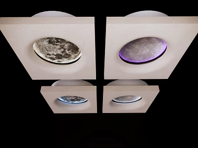 Modern Square Shaped Decorative Lights With Celestial Moon Patterns And Colorful Edges 3d model