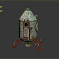 Weathered Metal Rocket Shaped Equipment With Sturdy Stands And Vintage Panels