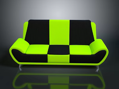 Modern Neon Green And Black Patchwork Sofa With Sleek Design And Comfortable Upholstery 3d model