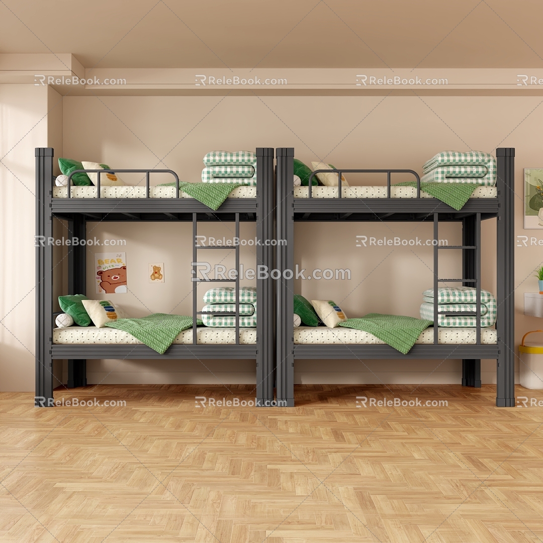 Upper and lower bunk bed iron bed high and low bed student dormitory bed staff dormitory iron bed 3d model