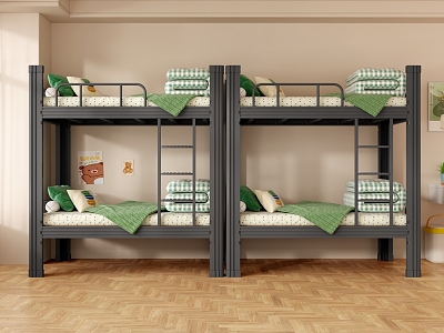 Upper and lower bunk bed iron bed high and low bed student dormitory bed staff dormitory iron bed 3d model