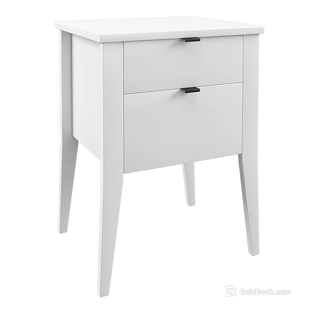 Modern White Bedside Table With Two Drawers And Minimalist Design 3d model