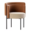Modern Single Chair With Brown Beige Velvet Upholstery And Metal Legs Design