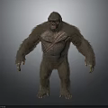 3D Rendered Standing Gorilla with Brown Fur and Chest Markings on Gray Background