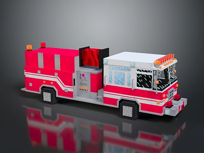 Red Building Block Fire Truck Model With Detailed Toy Vehicle Design And Features 3d model