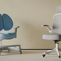 Modern Two Blue And Gray Office Chairs With Dual Back Mesh Design And Ergonomic Armrests