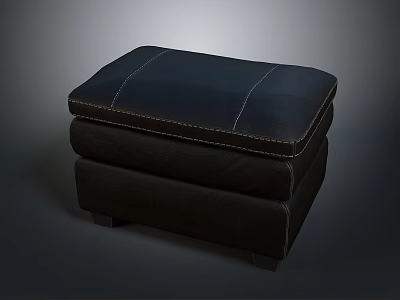 Modern Black Leather Ottoman With Stitched Design And Sturdy Base 3d model