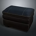 Modern Black Leather Ottoman With Stitched Design And Sturdy Base 3d model