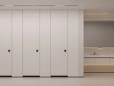 Modern Minimalist Public Toilet With Matte Partition Stalls And Tidy Integrated Hand Washing Counter Design 3d model