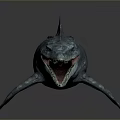 Anatomically Realistic Prehistoric Marine Reptile 3D Model With Open Mouth And Flippers