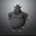 Gray Cartoon Horned Hippo Character With Plump Body Hands On Hips